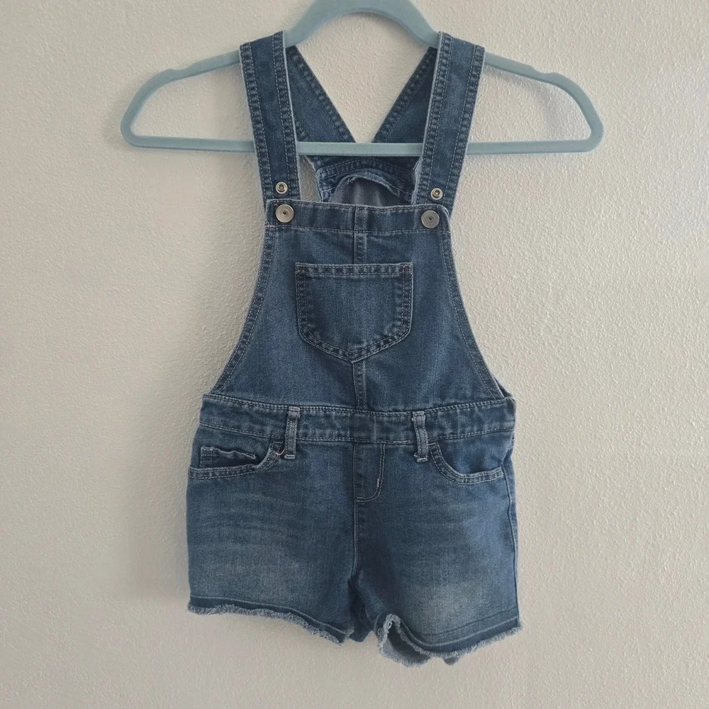 The Children's Place Girls Denim Shortalls Medium Wash‎ Blue Overalls Size 6X/7